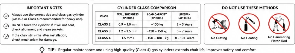 Cylinder class comparison table and the methods never to use